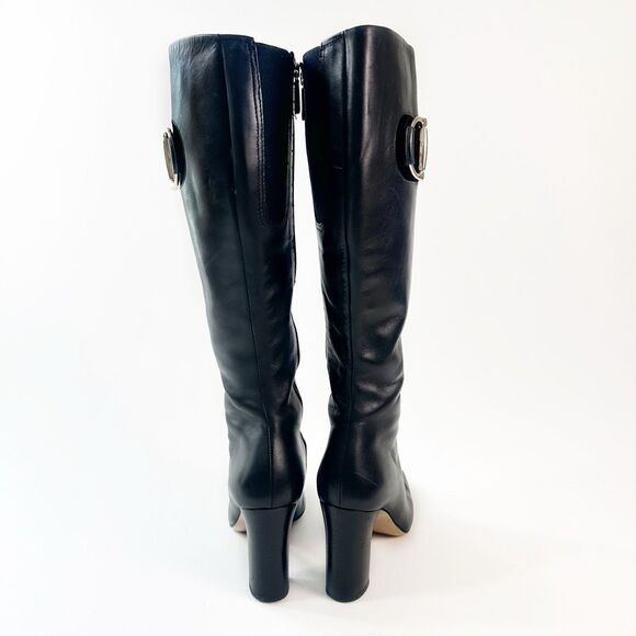 GUCCI Hasler Horsebit Black Leather Boot Size 39.5 US 9.5 Heeled Knee Square Toe - Picture 8 of 13